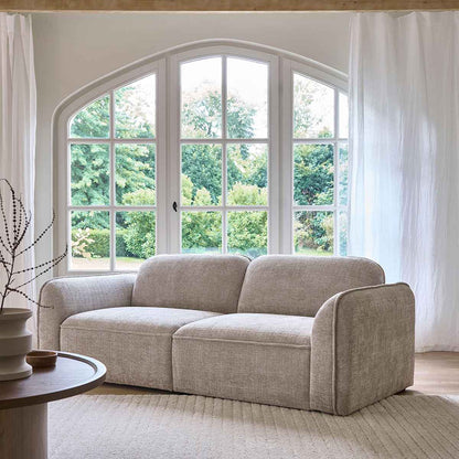 Canapé droit 3 places en velours texturé beige