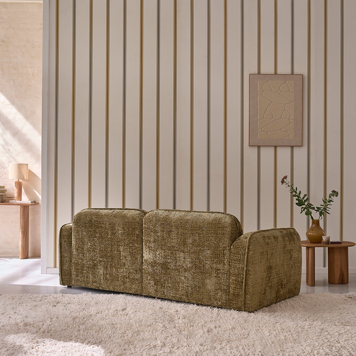 Canapé droit 3 places en velours texturé vert - Le miroir.ma