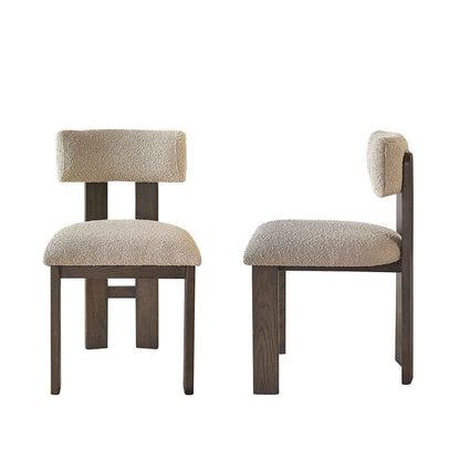 Lot de 2 chaises en chêne massif marron et tissu bouclette beige