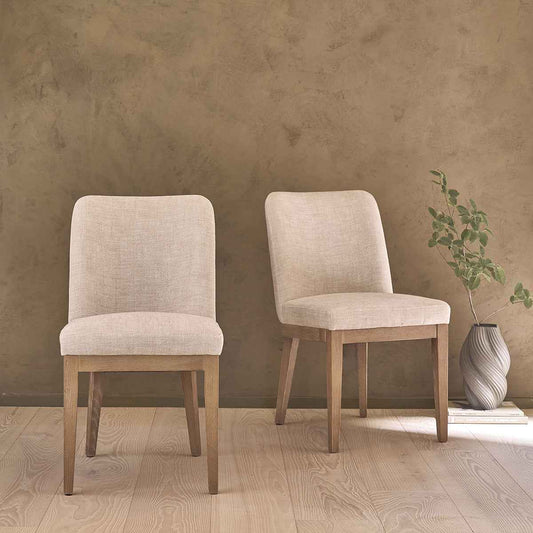 Lot de 2 chaises en chêne massif et tissu lin