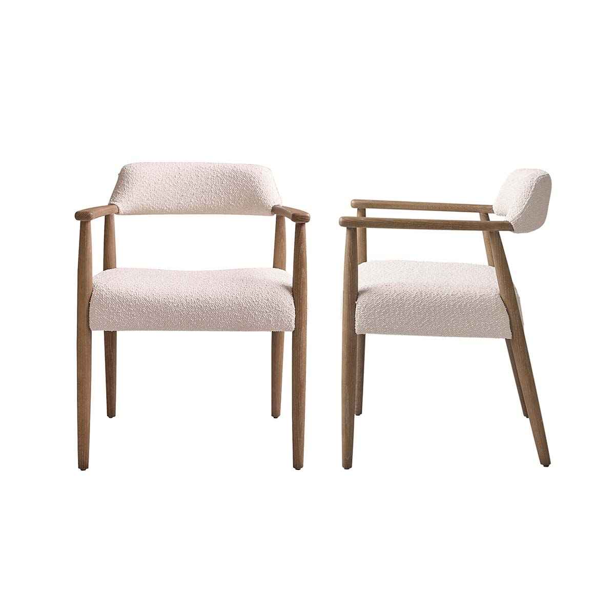 Lot de 2 chaises en chêne massif et tissu bouclette