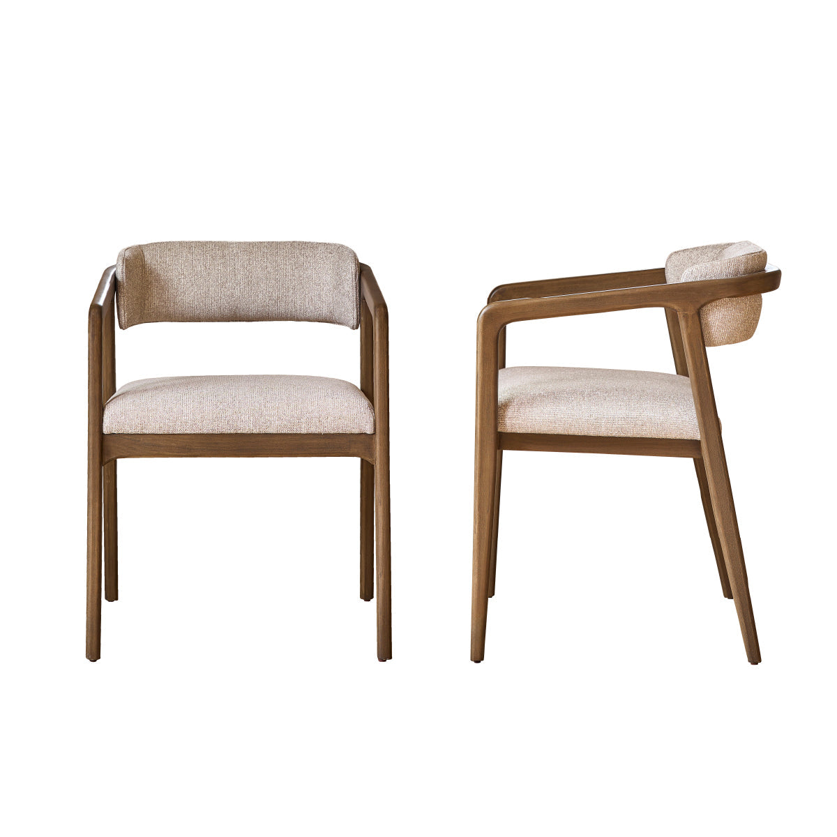 Lot de 2 chaises en bois massif et tissu texturé beige chiné - Le miroir.ma