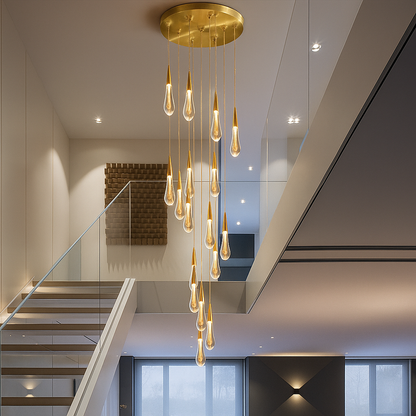 Grand Lustre 13 Tea Drop en verre cristallin double hauteur