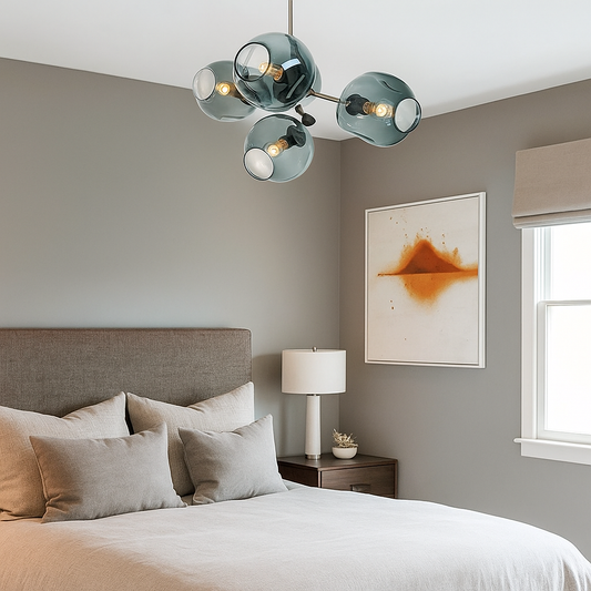 Lustre Sky ajustable en noir et globes verre fumé