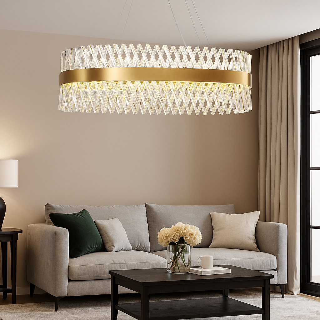 Lustre Ovale en verre cristallin au design moderne contemporain