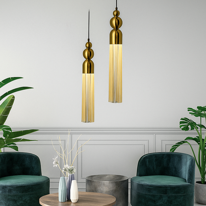 Suspension Totem gold en verre ficelé