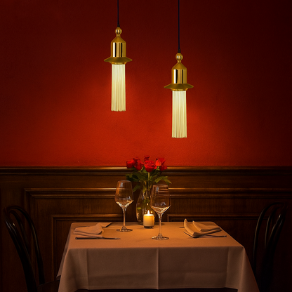 Suspension Totem gold en verre ficelé