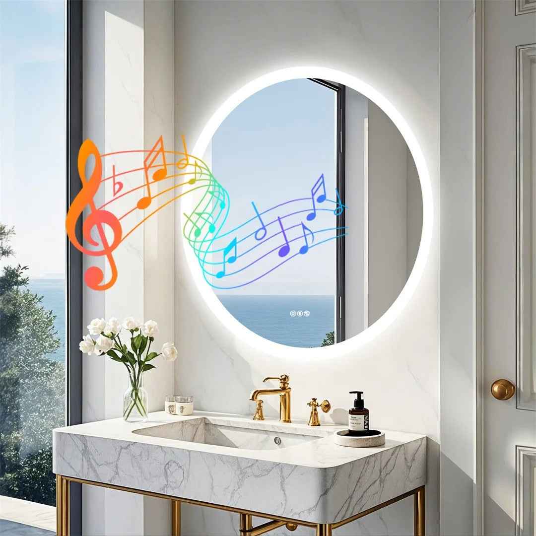 Miroir Salle de Bain Rond LED (80cm) avec Bluetooth et Fonction Anti-Buée