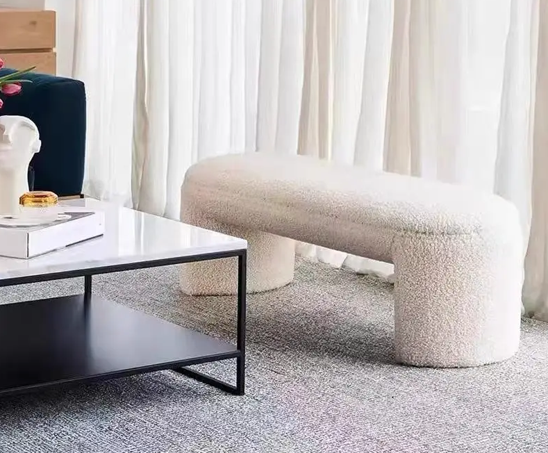 ARU – Banc Rembourré en Tissu Bouclette Orange - Lemiroir.ma