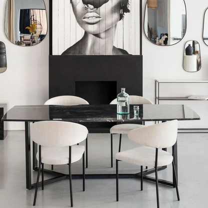Table à manger en marbre noir – Élégance contemporaine - Lemiroir.ma