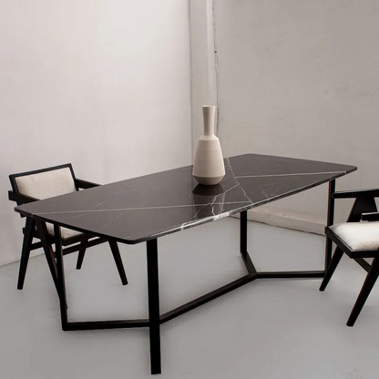 Table à manger en marbre noir – Élégance contemporaine - Lemiroir.ma