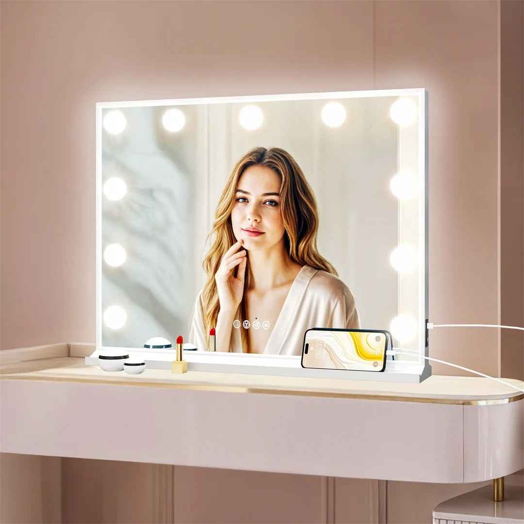 Grand Miroir Maquillage Hollywood Lumineux (81x63cm) - RGB, Bluetooth & USB