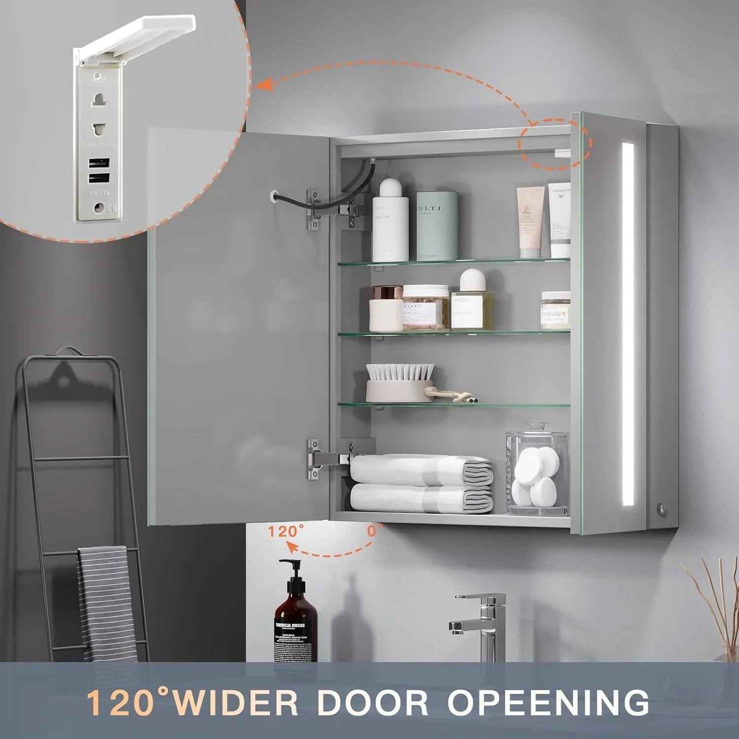 Gros plan sur les boutons tactiles pour l'éclairage dimmable 3 couleurs et la fonction anti-buée