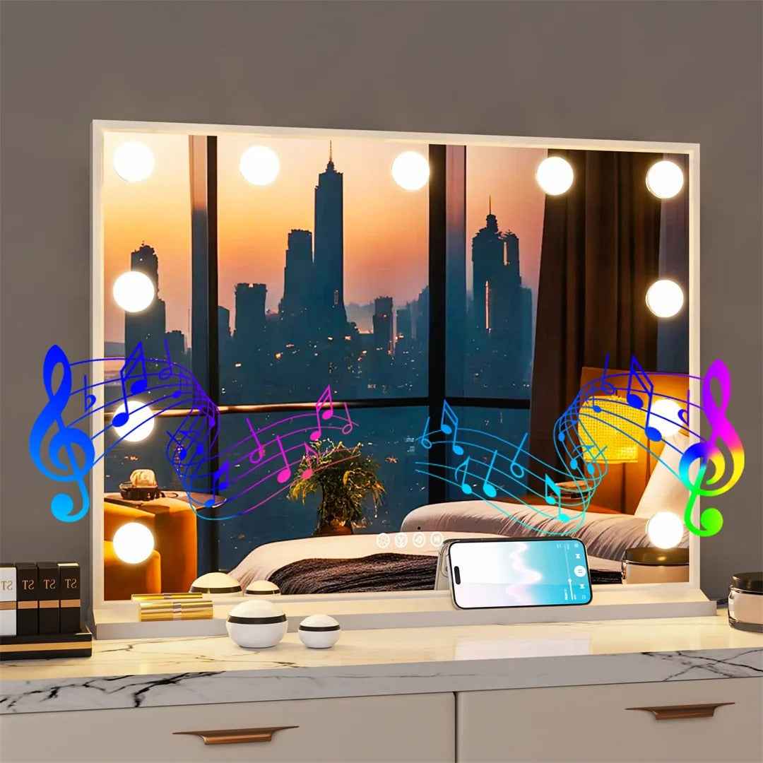 Grand Miroir Maquillage Hollywood Lumineux (81x63cm) - RGB, Bluetooth & USB