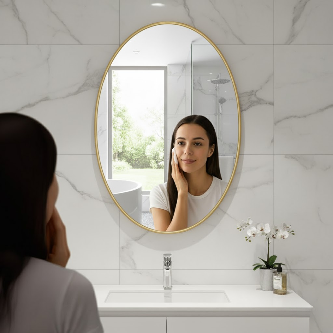 Miroir LED ovale Luminia 80x60 cm avec cadre en métal doré, verre Saint Gobain