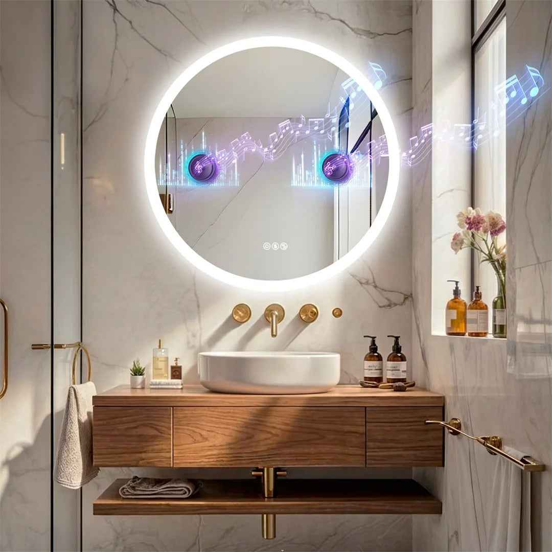 Miroir Salle de Bain Rond LED (80cm) avec Bluetooth et Fonction Anti-Buée