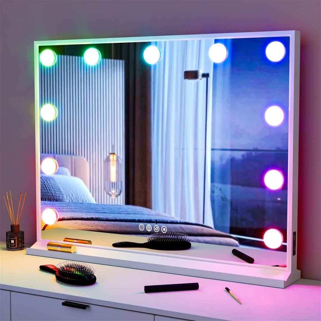 Grand Miroir Maquillage Hollywood Lumineux (81x63cm) - RGB, Bluetooth & USB