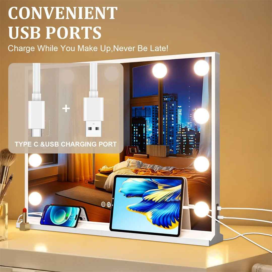 Grand Miroir Maquillage Hollywood Lumineux (81x63cm) - RGB, Bluetooth & USB