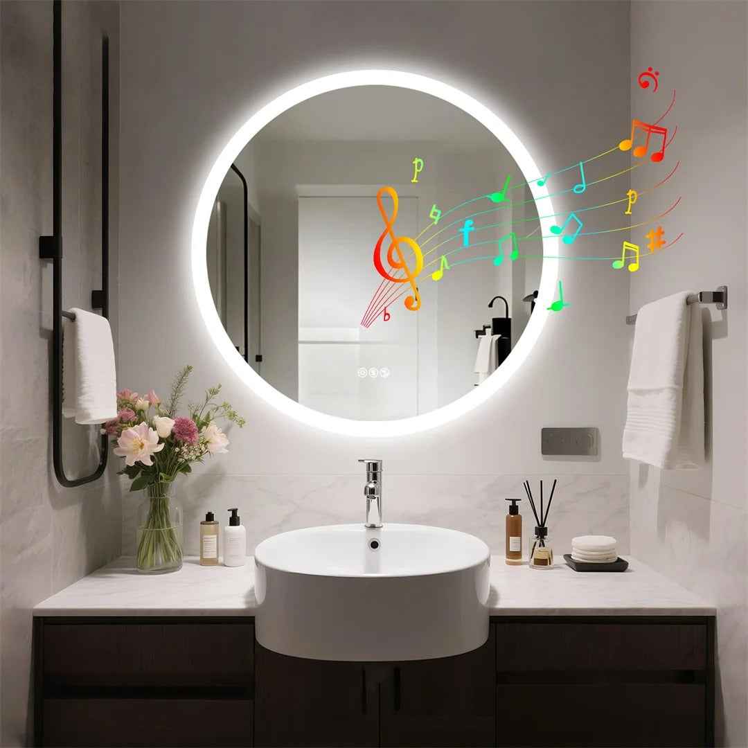 Miroir Salle de Bain Rond LED (80cm) avec Bluetooth et Fonction Anti-Buée