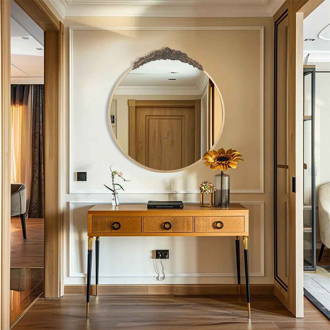 Miroir mural rond style baroque cadre doré avec roses pour salon marocain