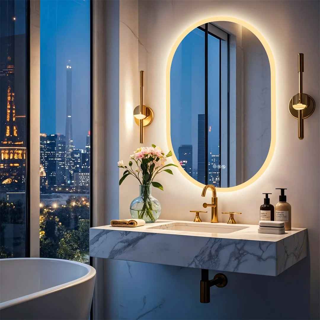 Miroir Ovale LED Salle de Bain (60x90cm) avec Bluetooth et Anti-Buée