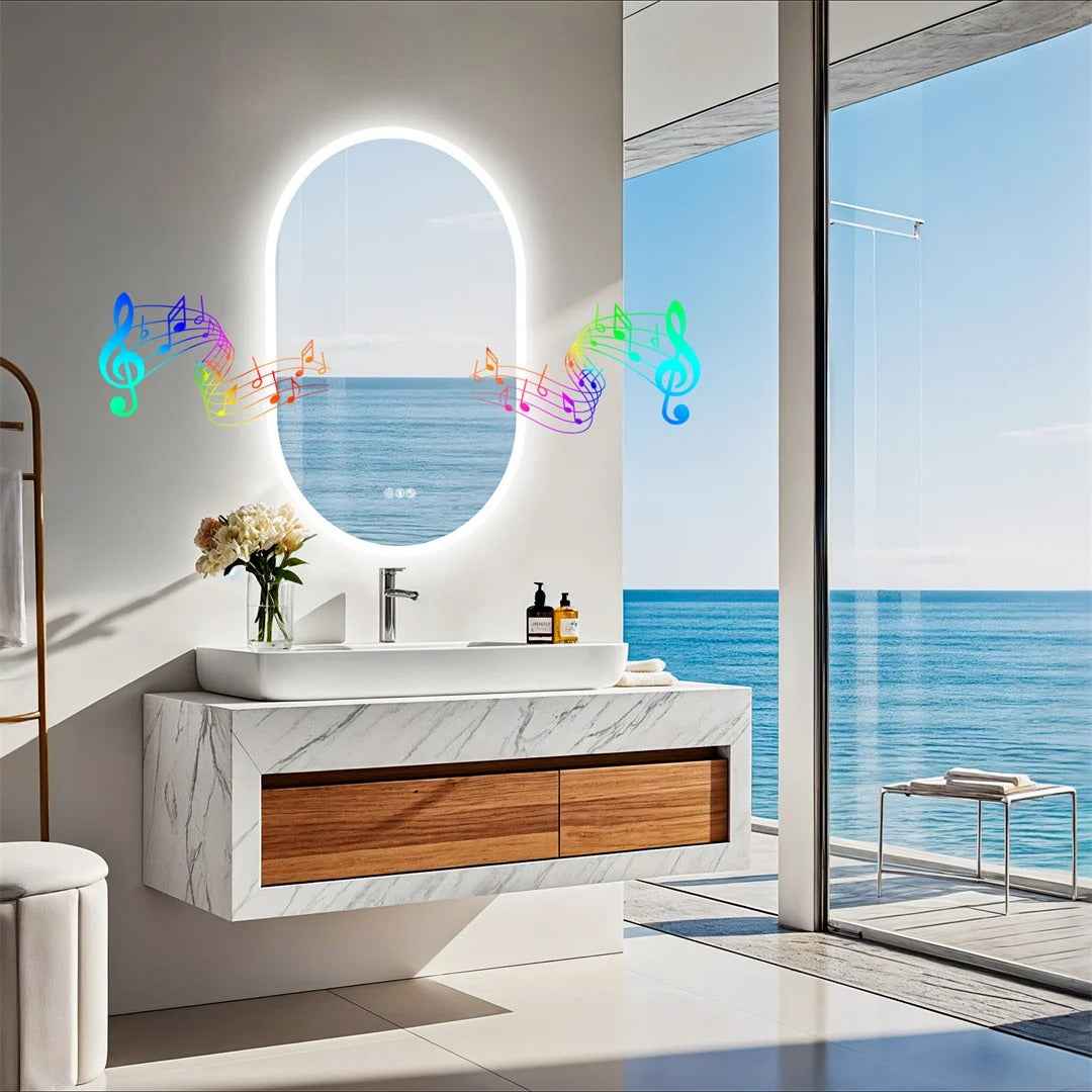 Miroir Ovale LED Salle de Bain (60x90cm) avec Bluetooth et Anti-Buée