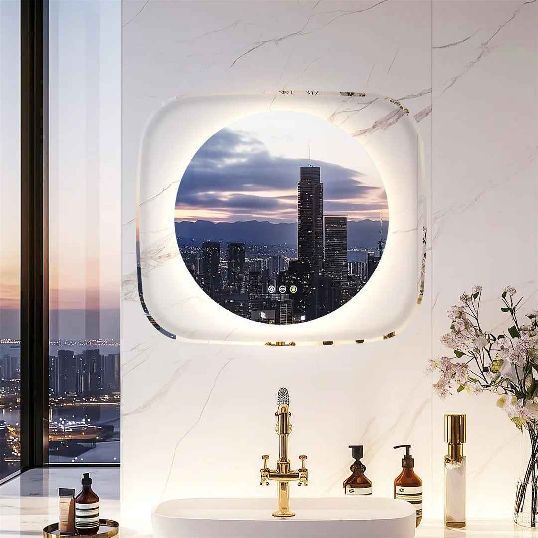 Miroir Salle de Bain LED Rétroéclairé Design (80x70cm) - Miroir Rond 60cm