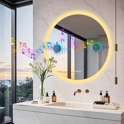 Miroir Salle de Bain Rond LED (80cm) avec Bluetooth et Fonction Anti-Buée