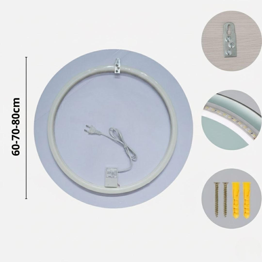 Miroir salle de bain rond LED tactile Ø60cm, intensité réglable
