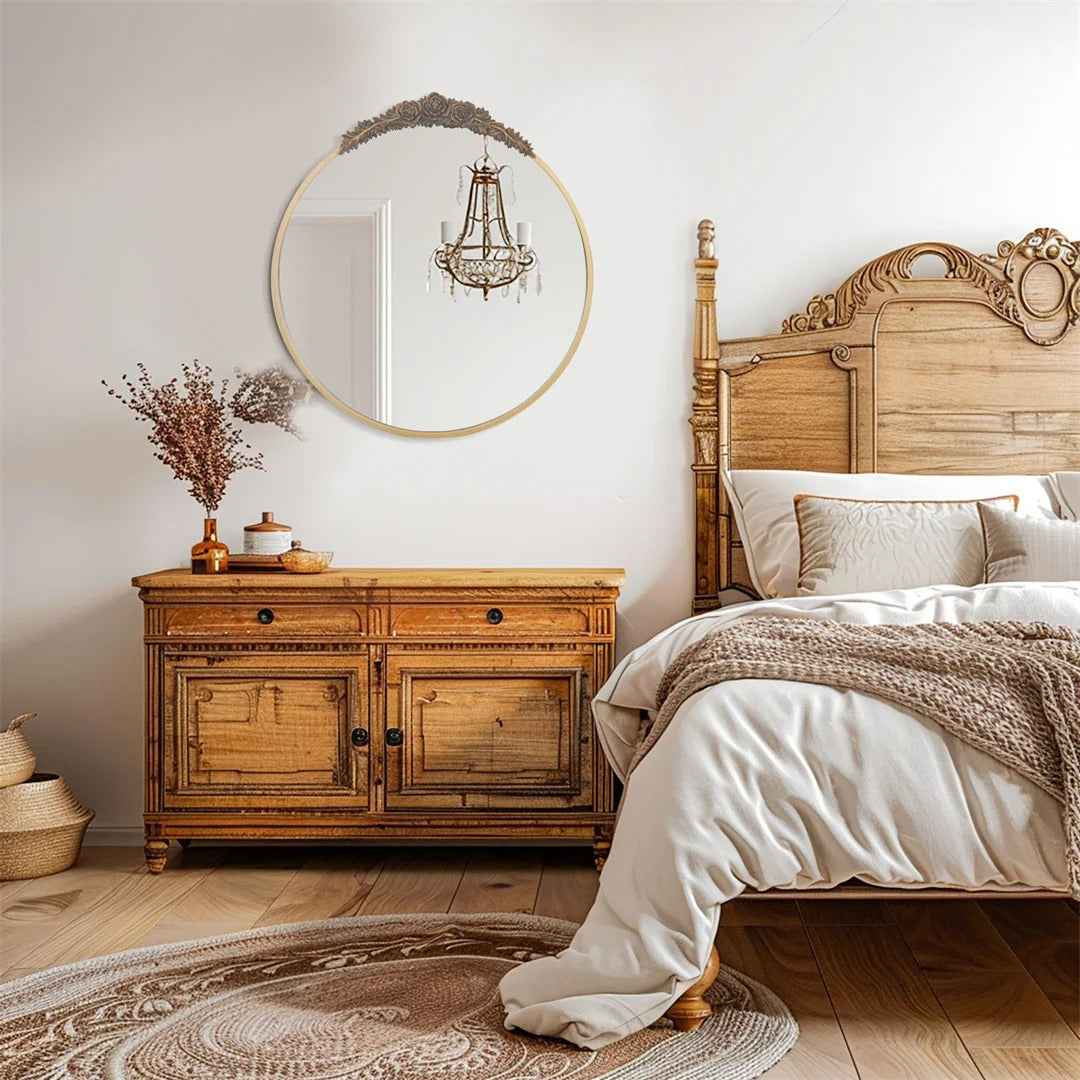 Miroir salle de bain rond vintage cadre doré pour décoration luxueuse