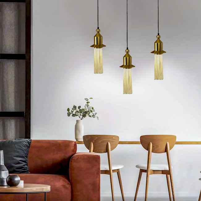 Suspension Totem gold en verre ficelé