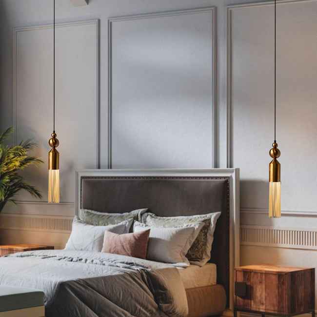 Suspension Totem gold en verre ficelé