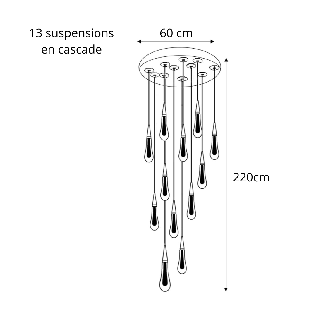 Grand Lustre 13 Tea Drop en verre cristallin double hauteur
