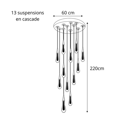 Grand Lustre 13 Tea Drop en verre cristallin double hauteur