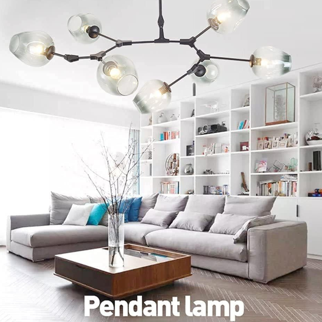 Lustre Sky ajustable en noir et globes verre fumé