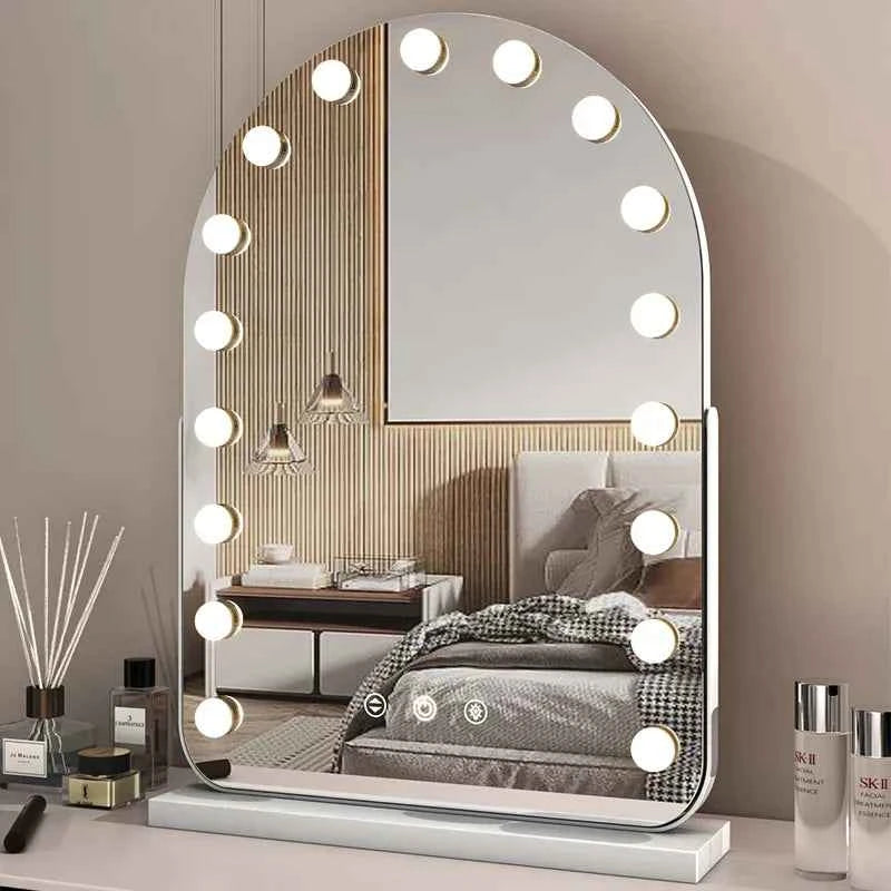 Arched LED Makeup Mirror with Touch Dimming & 10x Magnification, Hollywood Mirror