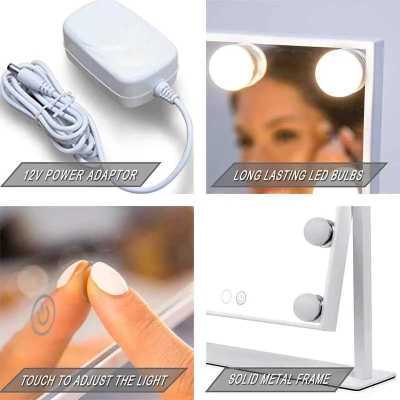 Arched LED Makeup Mirror with Touch Dimming & 10x Magnification, Hollywood Mirror