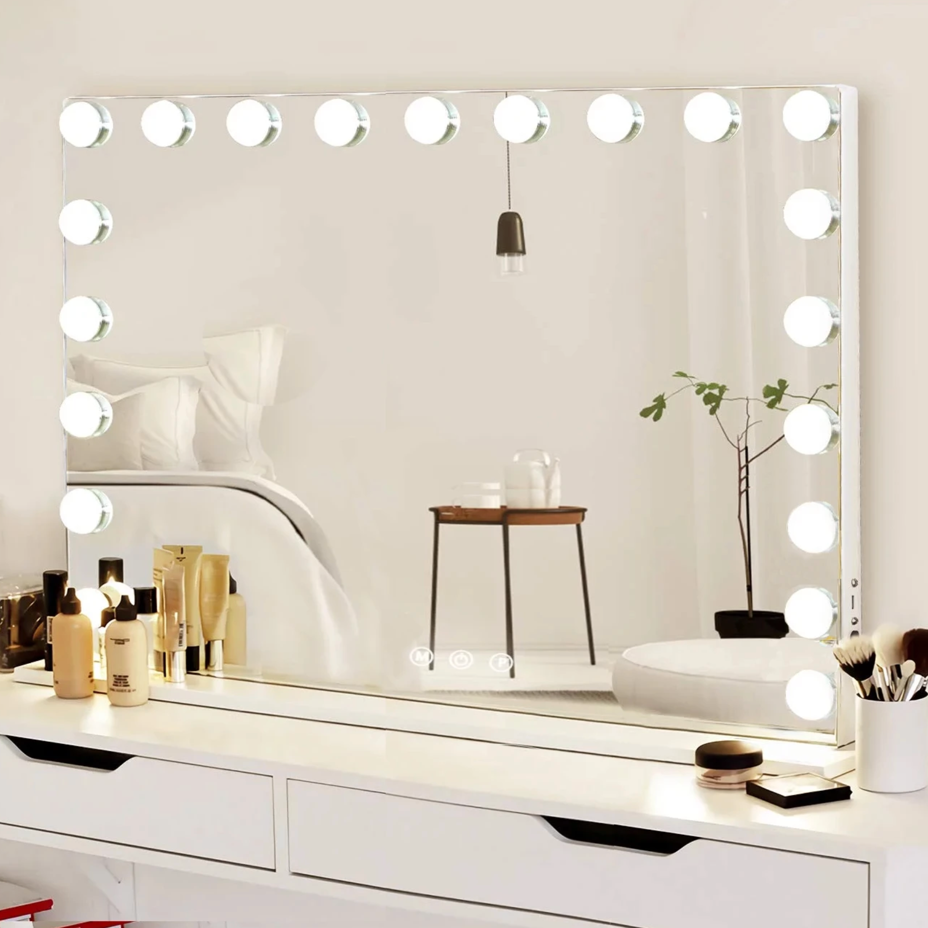 Hollywood Vanity Mirror with 20 Dimmable LED Bulbs – Metal Frame Makeup Mirror 80x60cm