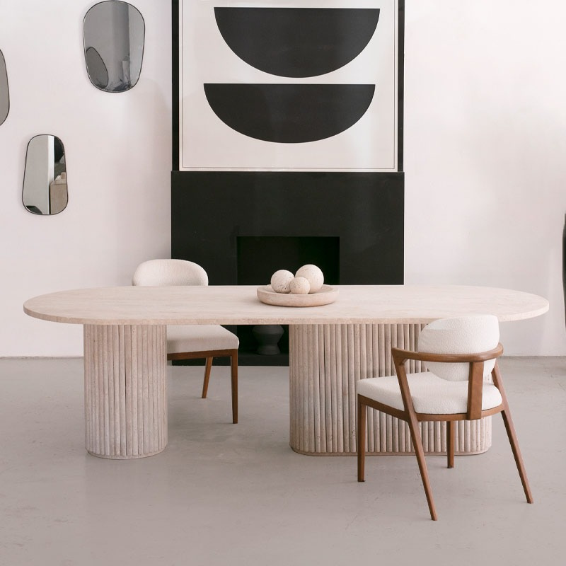 Table à manger Caryatis en travertin - Lemiroir.ma