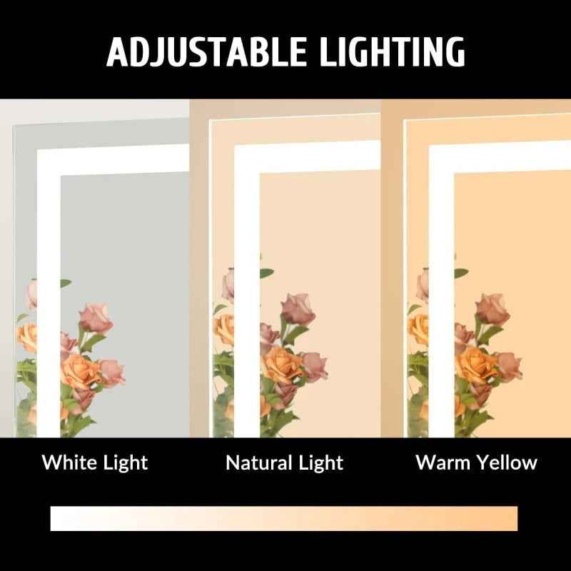 Large Vanity Makeup Mirror with Light – Detachable 15X Magnifier, 3 Color Modes, Touch Control & 360° Rotation