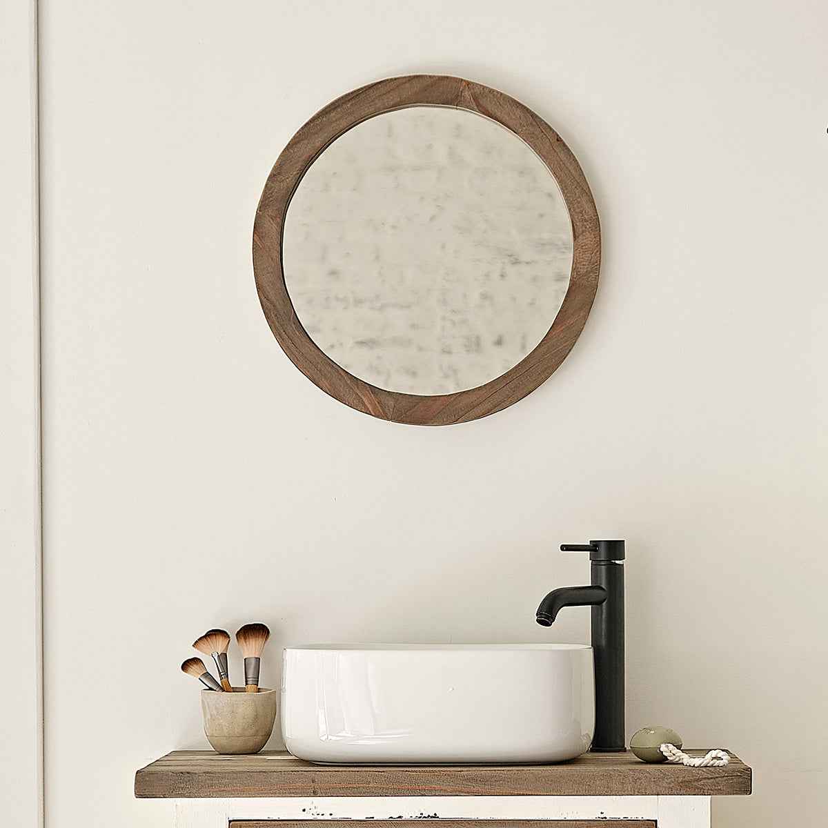 Miroir en bois recyclé massif rond Ø 50 cm