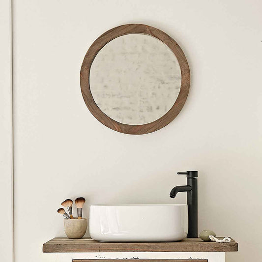 Miroir en bois recyclé massif rond Ø 50 cm