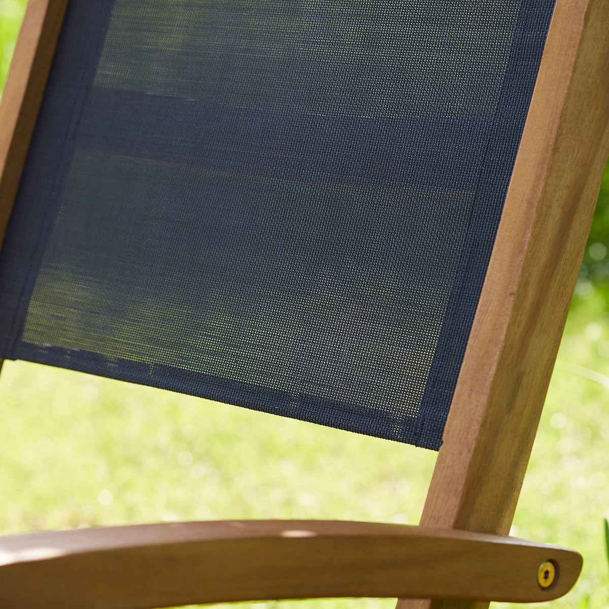 Fauteuil de jardin en acacia massif et textilène noir