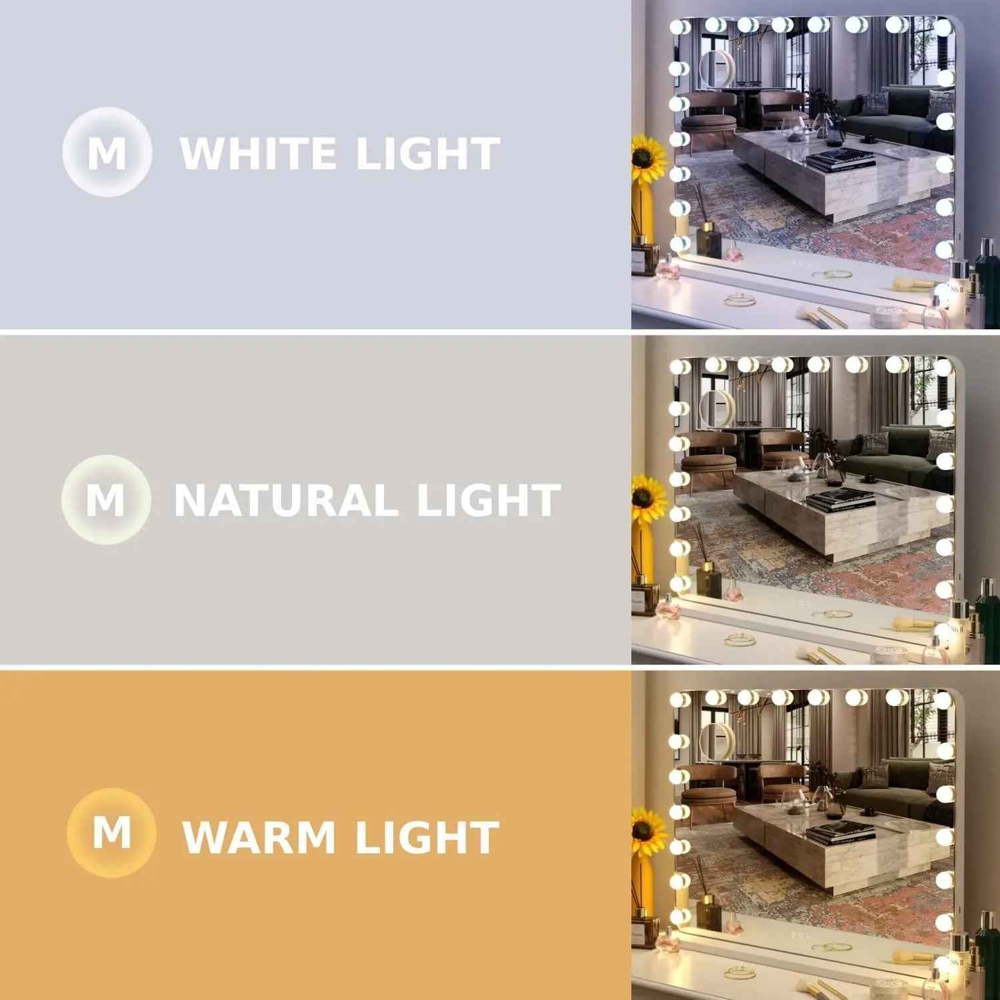 Hollywood Vanity Mirror with 20 Dimmable LED Bulbs – Metal Frame Makeup Mirror 80x60cm