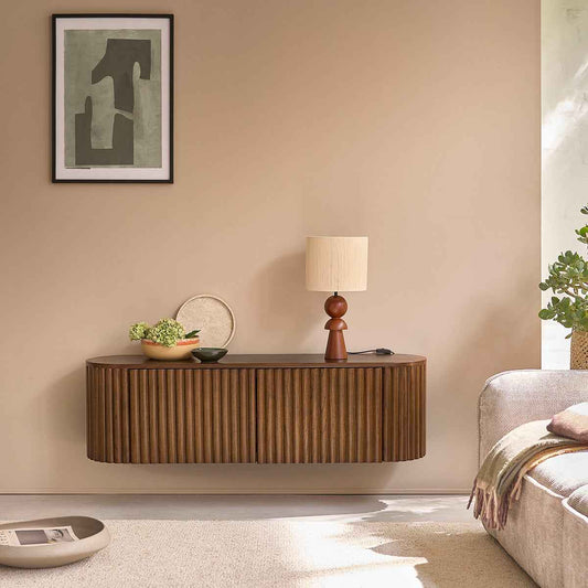 Meuble TV suspendu en bois de mindi finition noyer 140 cm