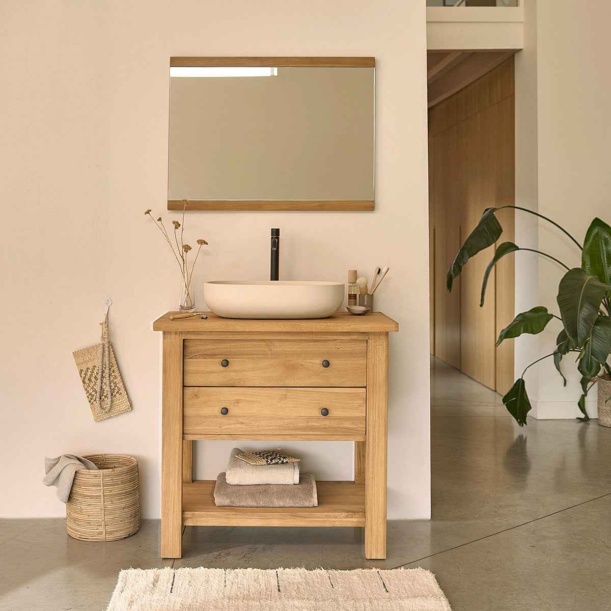 Miroir en teck massif recyclé 80x60 cm