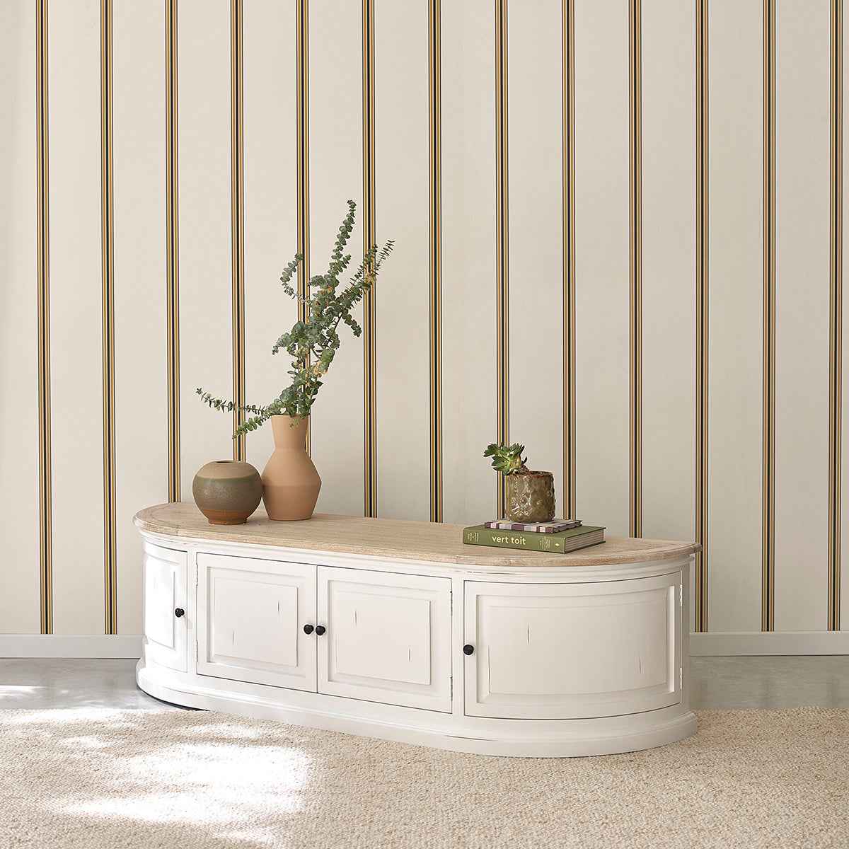 Meuble TV en bois d'acajou et teck blanc 160 cm