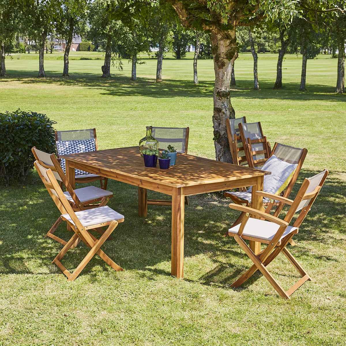 Fauteuil de jardin pliant en acacia massif et textilène gris