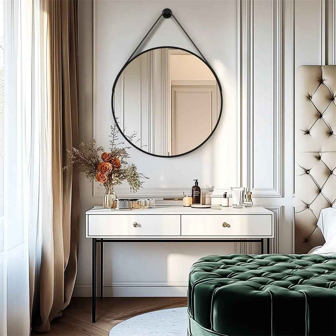 Miroir Mural Rond Décoratif Noir - Cadre en Aluminium (Design Moderne)