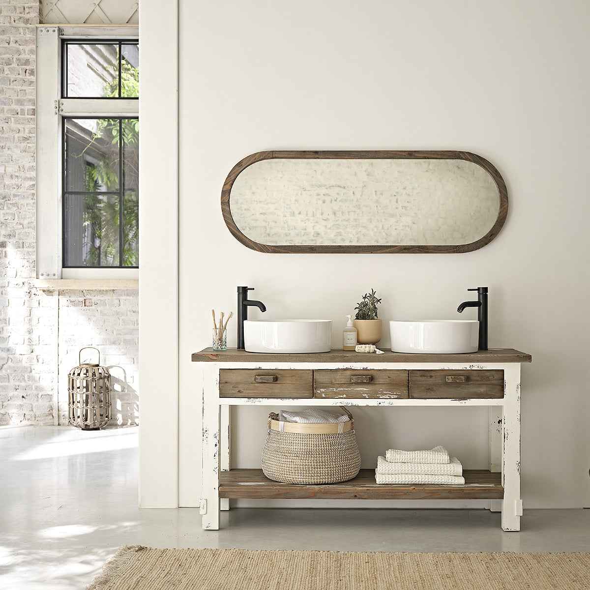 Miroir en bois recyclé massif oval 140x50 cm